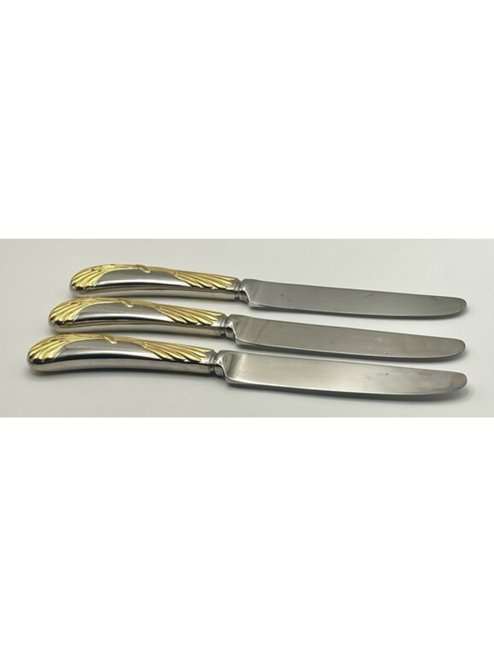 (3) Sasaki WINGS Gold Accent Gerald Patrick Stainless Dinner Knife Lot ~ 9”